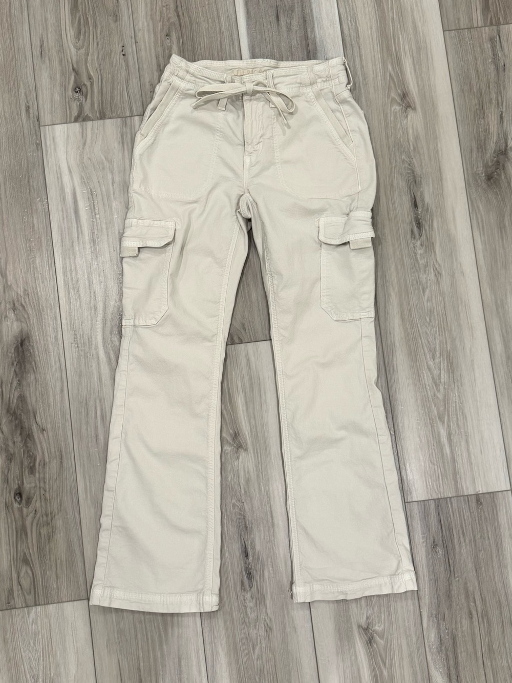 American Eagle Outfitters Cream Flare Cargo Jeans